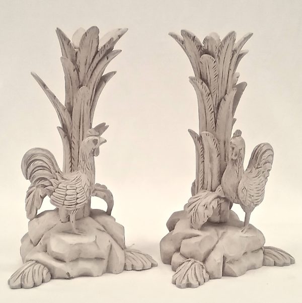 Carved Rooster table lamp, pair