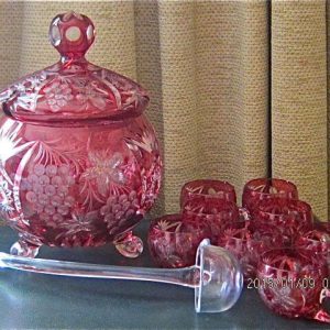 CRANBERRY CUT GLASS PUNCH SET F22