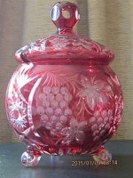 CRANBERRY CUT GLASS PUNCH SET F22